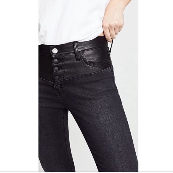 Current / Elliott The Fused High-Waist Stiletto Jeans Faux-Leather Black Size 25 - Picture 5 of 13
